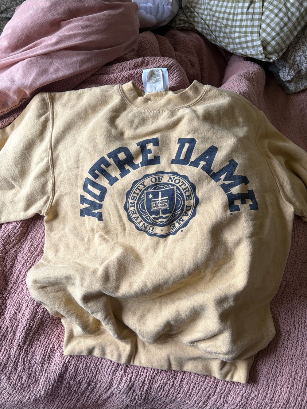 Champion Yellow Notre Dame Arch Logo Crewneck Sweatshirt